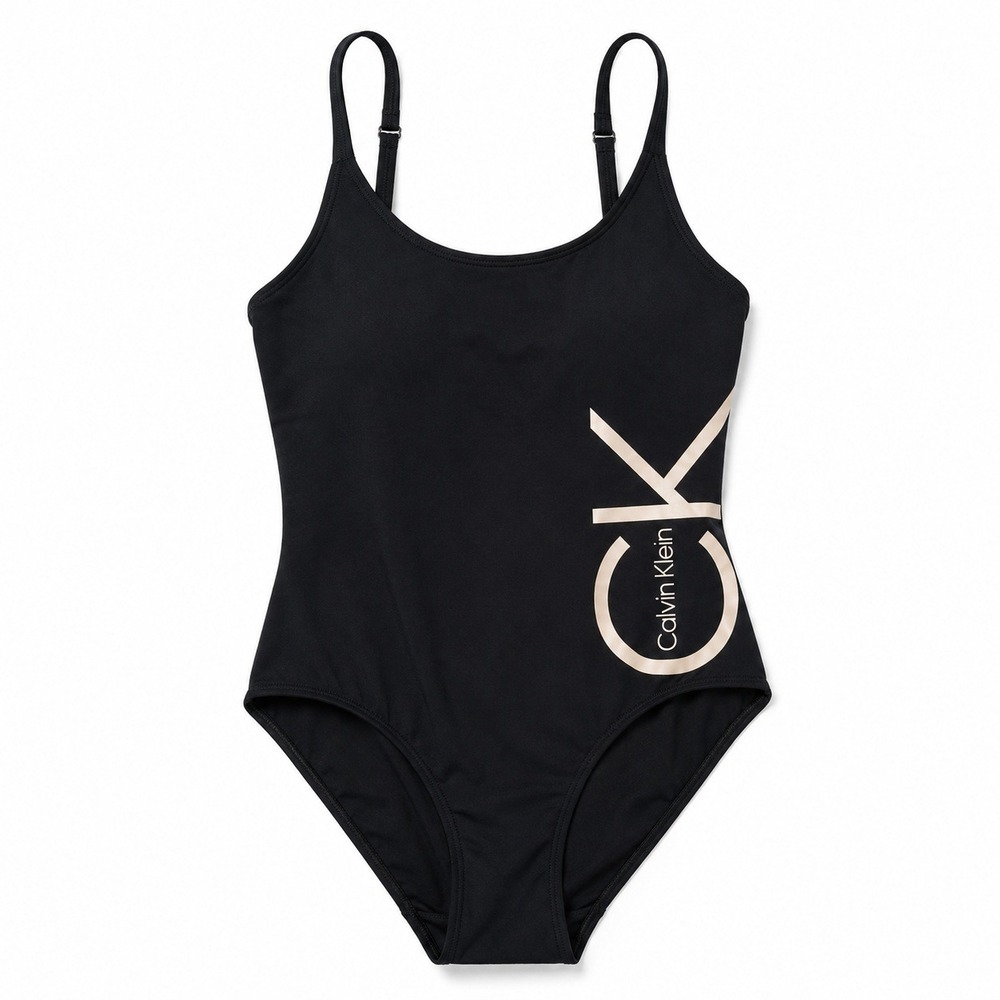 Calvin Klein Logo One Piece Swimsuit Womens Size 12 Black Swimwear Pool‎ Summer